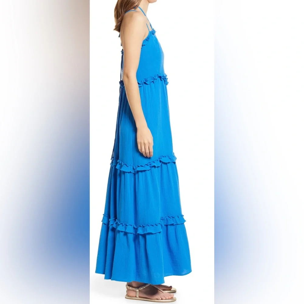 BTFL-LIFE Blue Tiered Ruffle Cotton Maxi Dress Size Large NWT